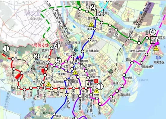 汕头市城市轨道交通首期建设线路网