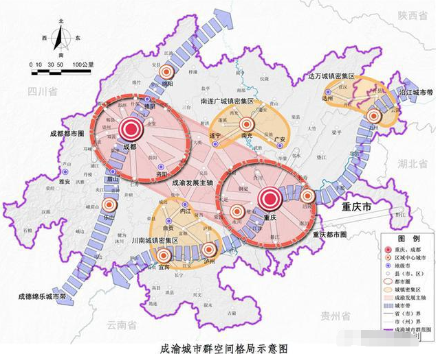 成渝城市群空间格局示意图