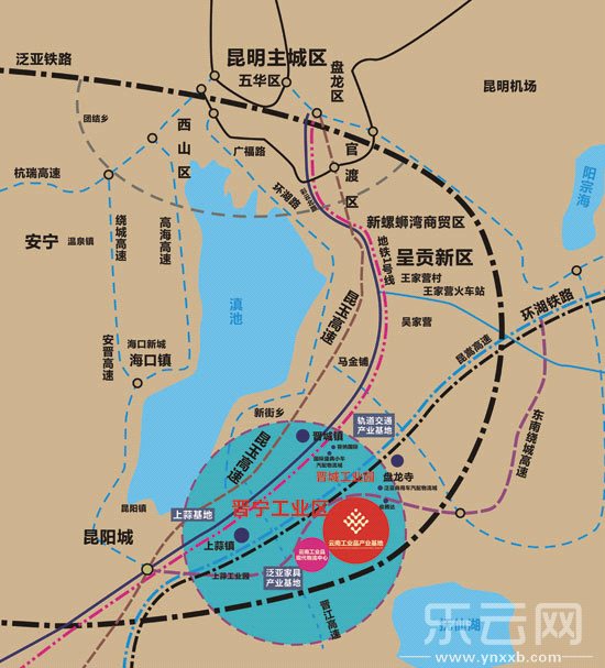 云南工业品产业基地区位图。