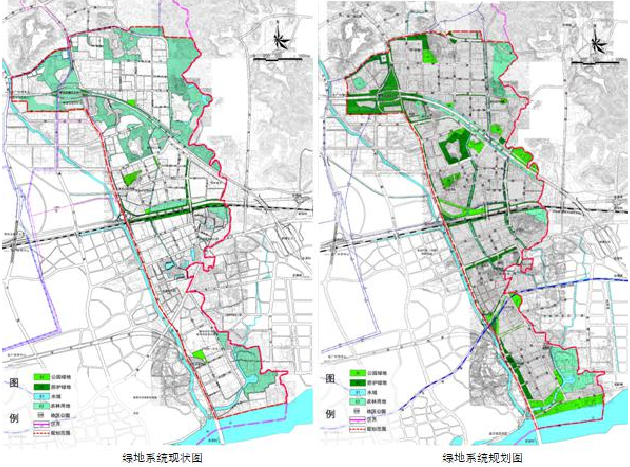 广州开发区云埔工业区绿地系统规划与现状对比示意图 广州开发区云埔工业区绿地系统规划与现状对比示意图