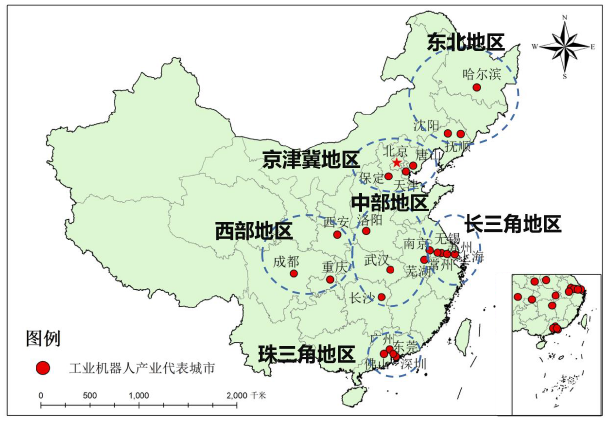 中国工业机器人产业分布格局示意图 中国工业机器人产业分布格局示意图