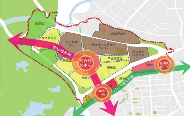 深圳市龙田片区规划结构空间示意图 深圳市龙田片区规划结构空间示意图