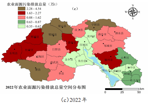 南四湖流域农业面源污染排放总量空间分布