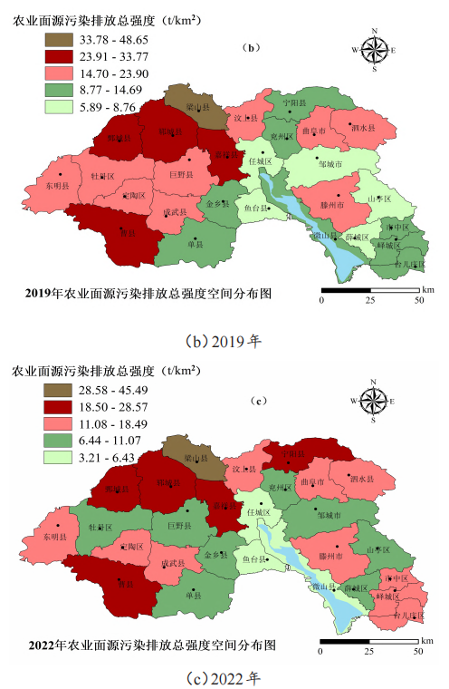 南四湖流域农业面源污染排放总强度空间分布