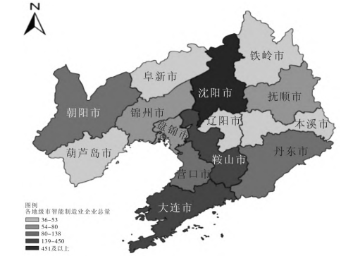辽宁省各地级市的智能制造业企业数量空间分布 辽宁省各地级市的智能制造业企业数量空间分布